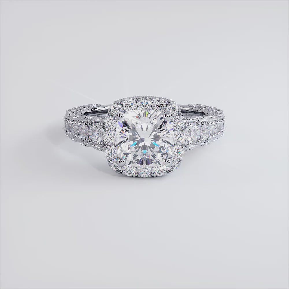 1.5 Carat Cushion Cut Filigree Vintage Style Halo