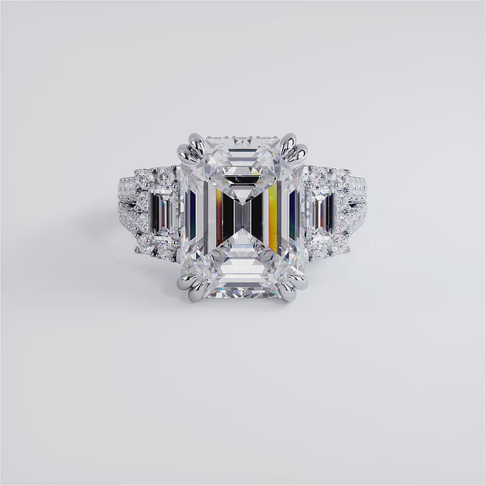 5 Carat Emerald Cut Three Stone Micropavé Split Shank