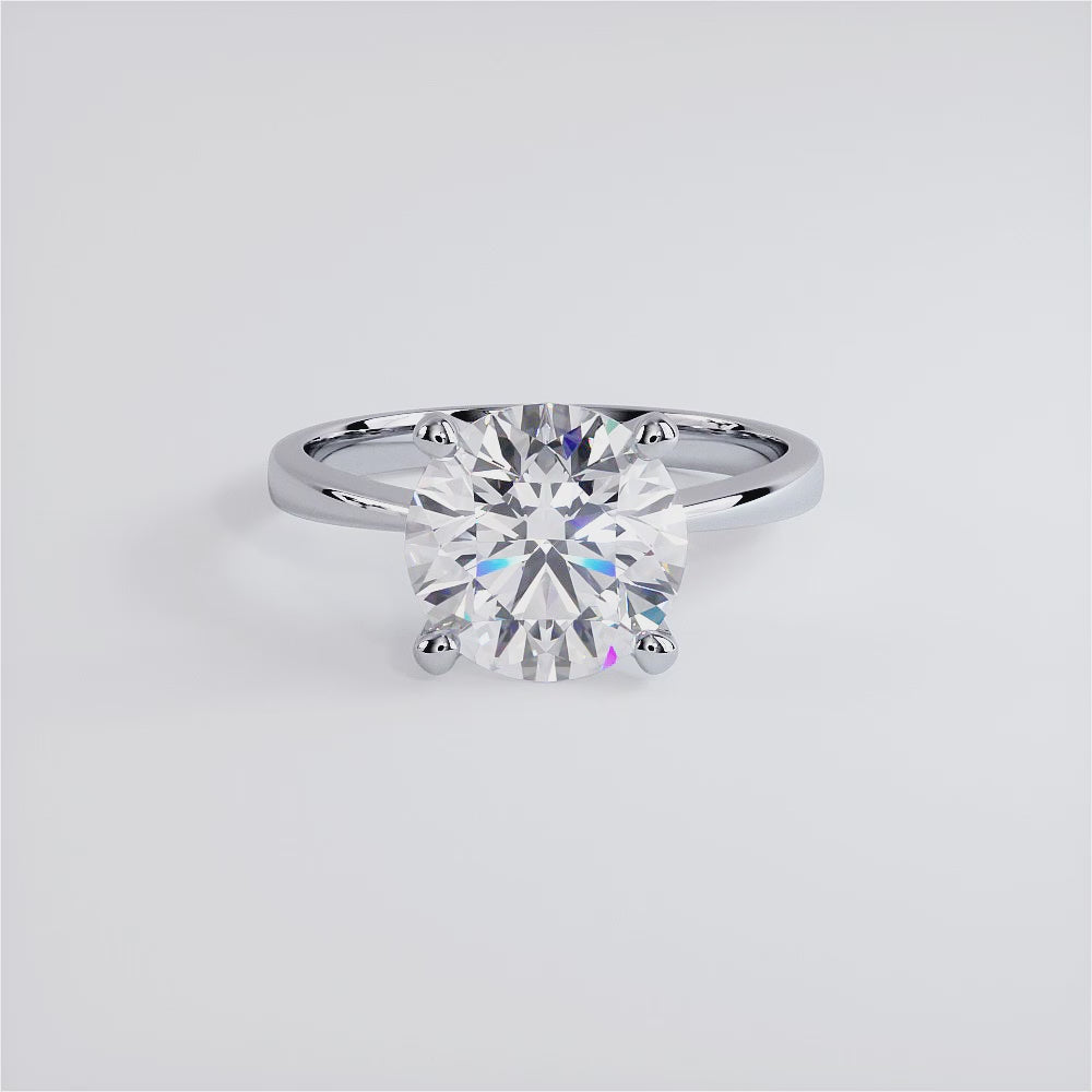 3 Carat Round Brilliant Petite Tapered 4 Prong Solitaire