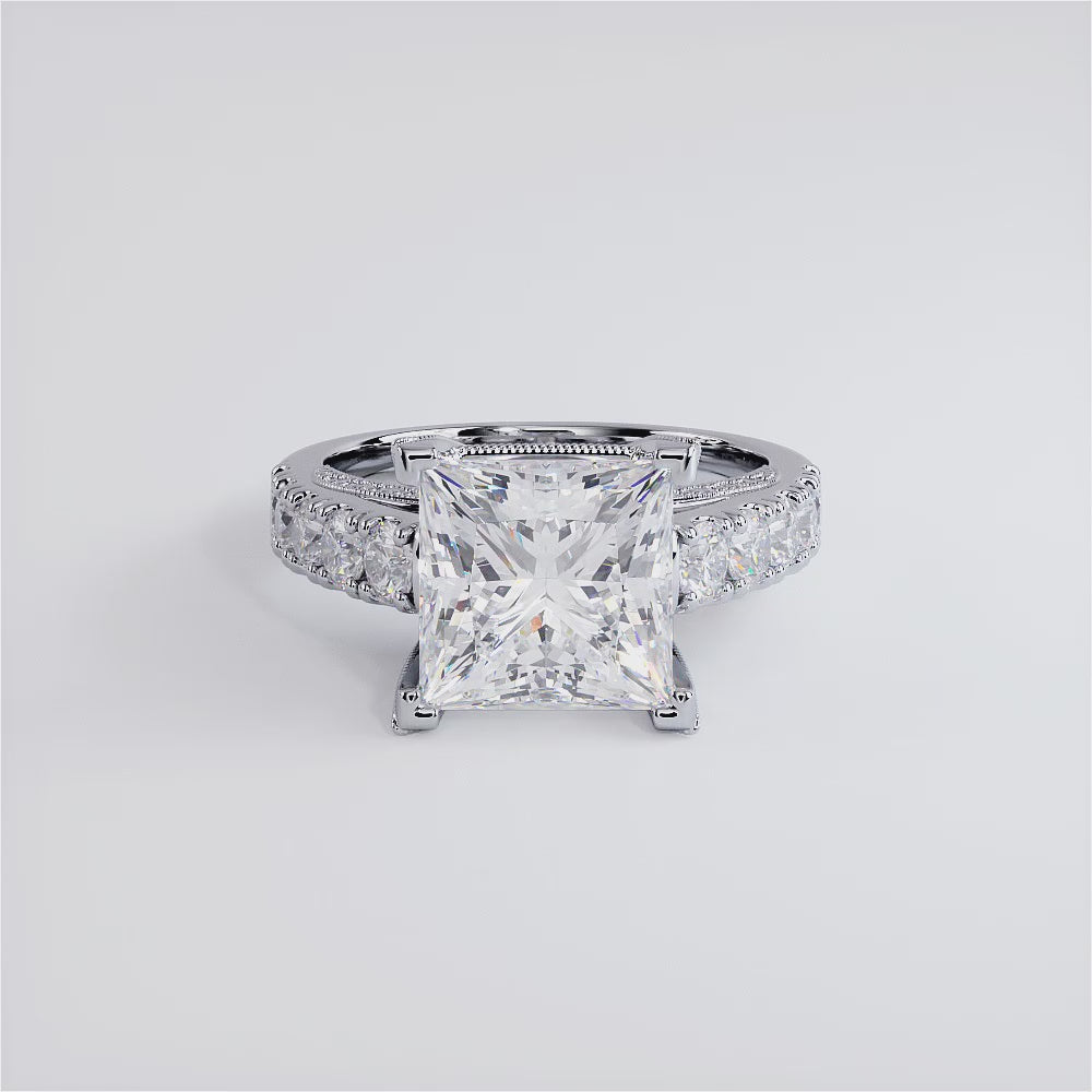 3 Carat Princess Cut Micropavé Milgrain Prongs