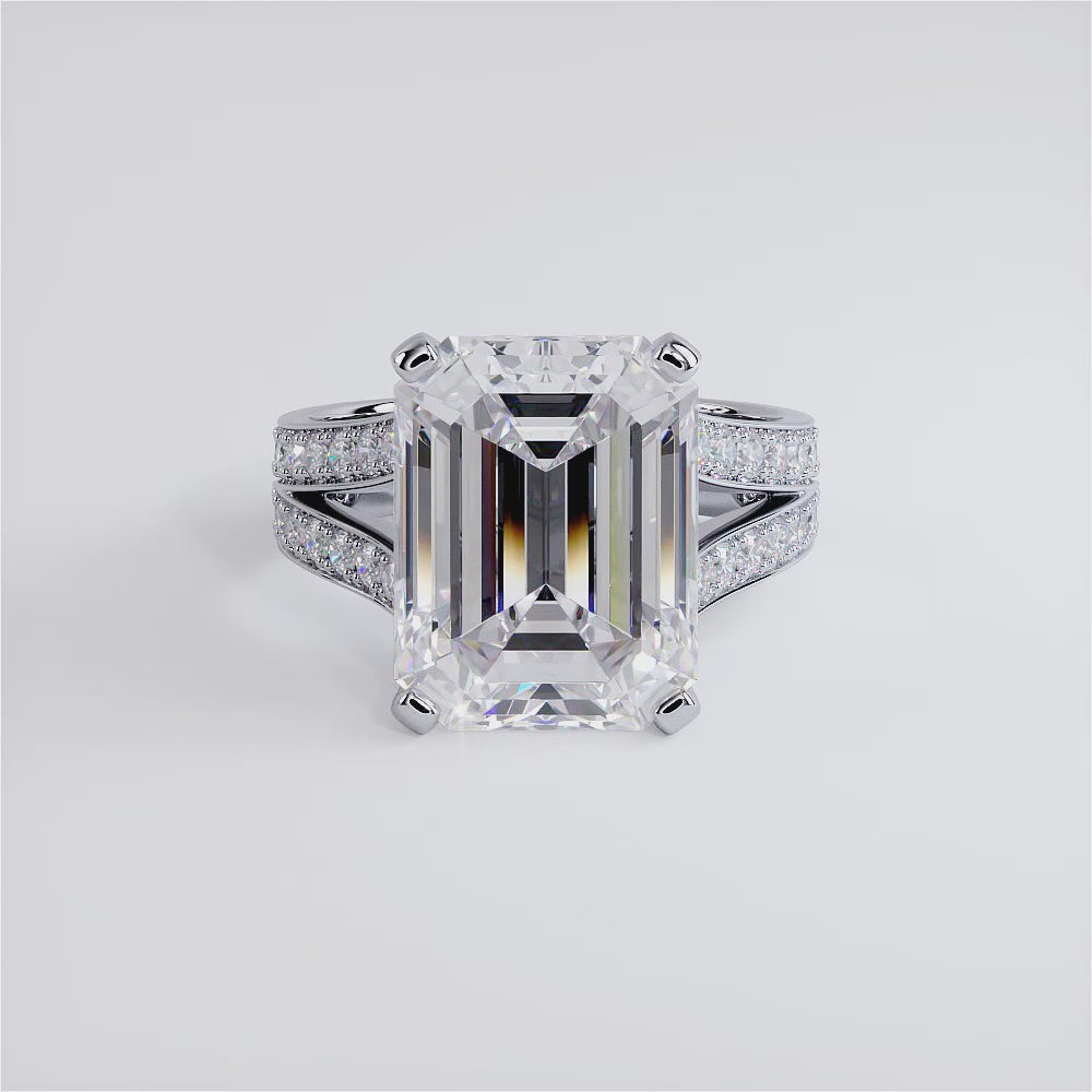 7 Carat Emerald Cut Micropavé Split Shank