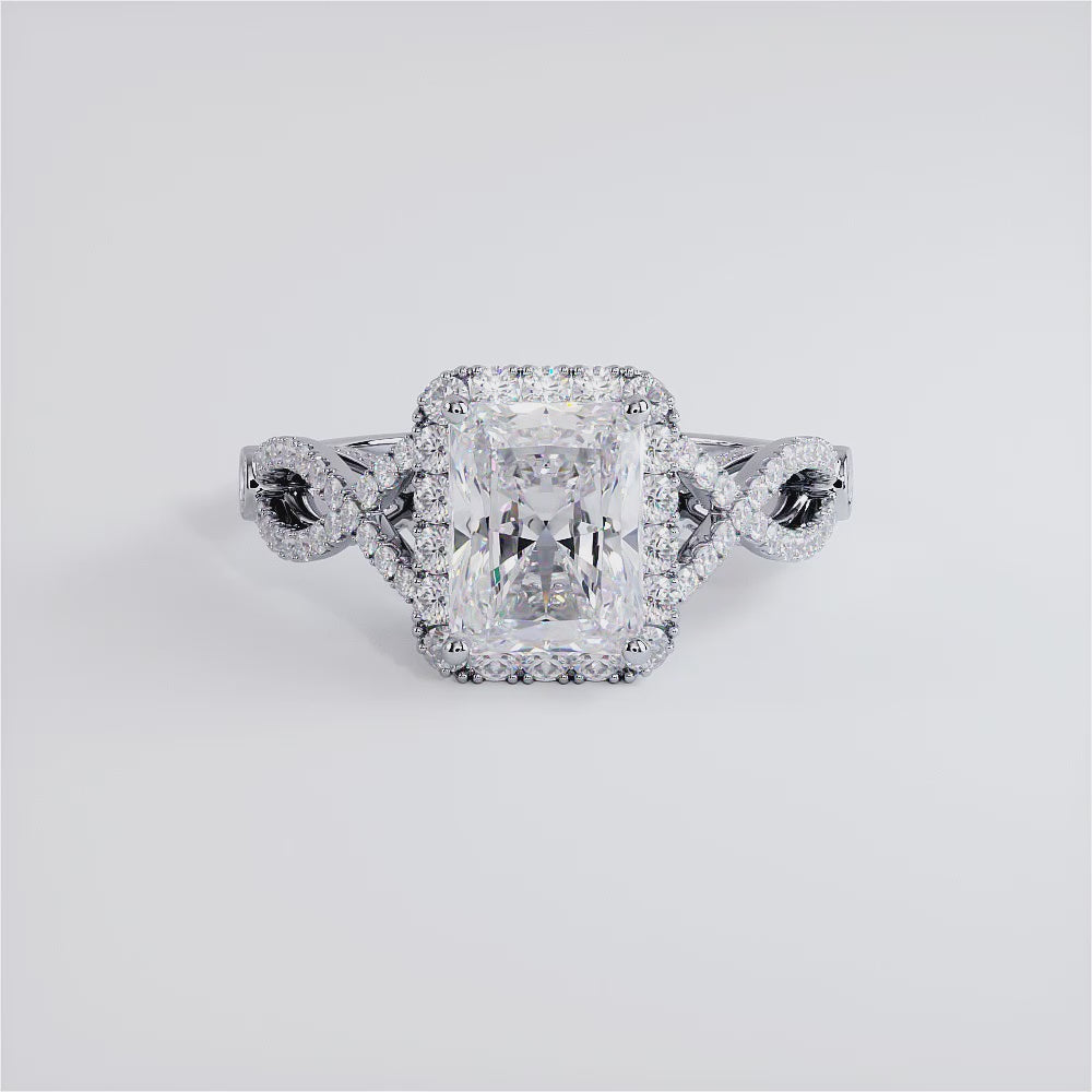 1.5 Carat Radiant Cut Micropavé Infinity Twist Halo