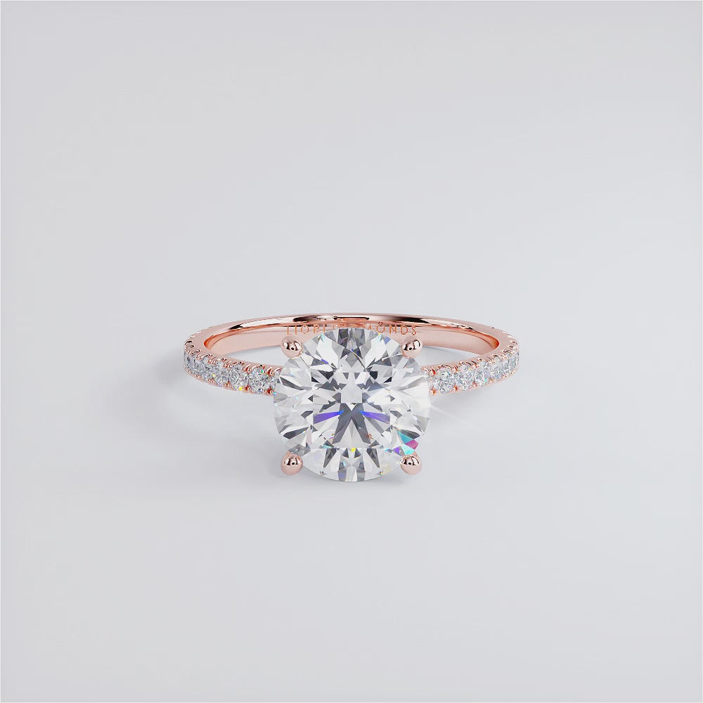 2.49ctw E-VVS2 GIA Certified Round Brilliant Under Halo Petite Micropavé Lab Grown Diamond Engagement Ring set in 14k Rose Gold