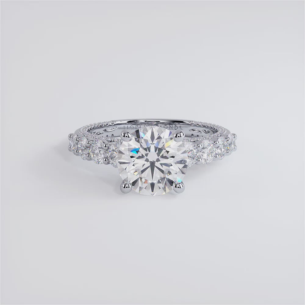 2 Carat Round Brilliant Micropavé & Graduated Side