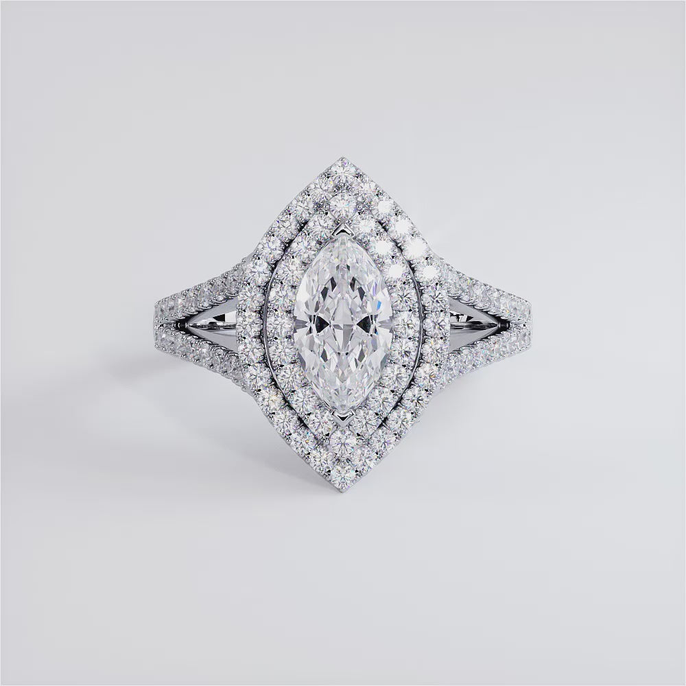 1 Carat Marquise Cut Double Halo Micropavé Split Shank