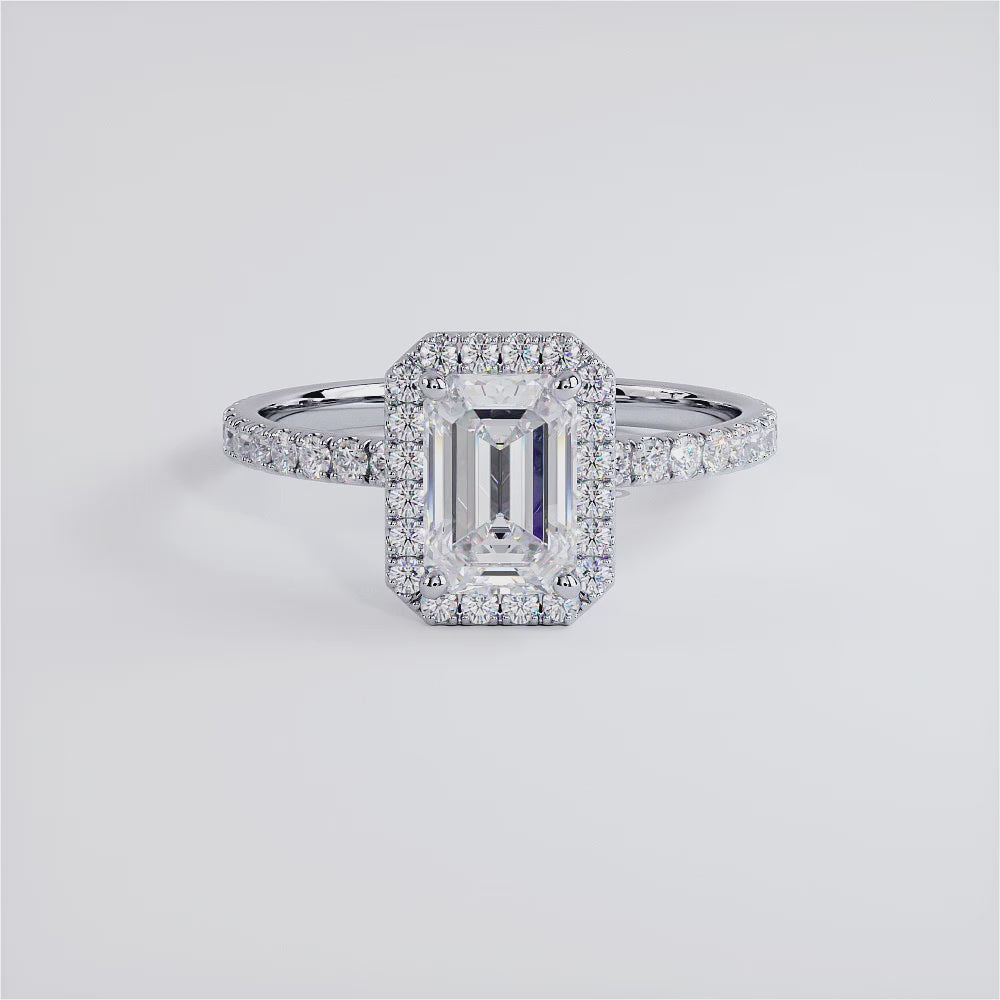 1 Carat Emerald Cut Petite Halo Micropavé