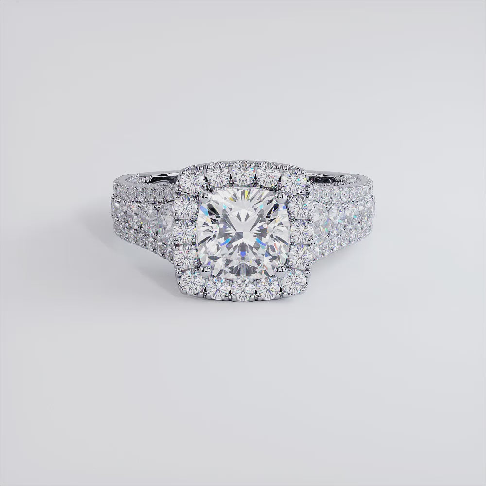 1 Carat Cushion Cut Vintage Style Micropavé Halo Graduated Shank
