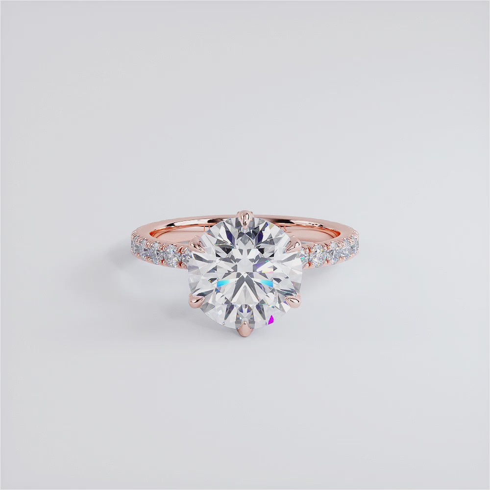 4.62ctw GIA Certified G-VS1 Round Brilliant Micropavé 6 Prong Petite Lab Grown Diamond Engagement Ring 14k Rose Gold