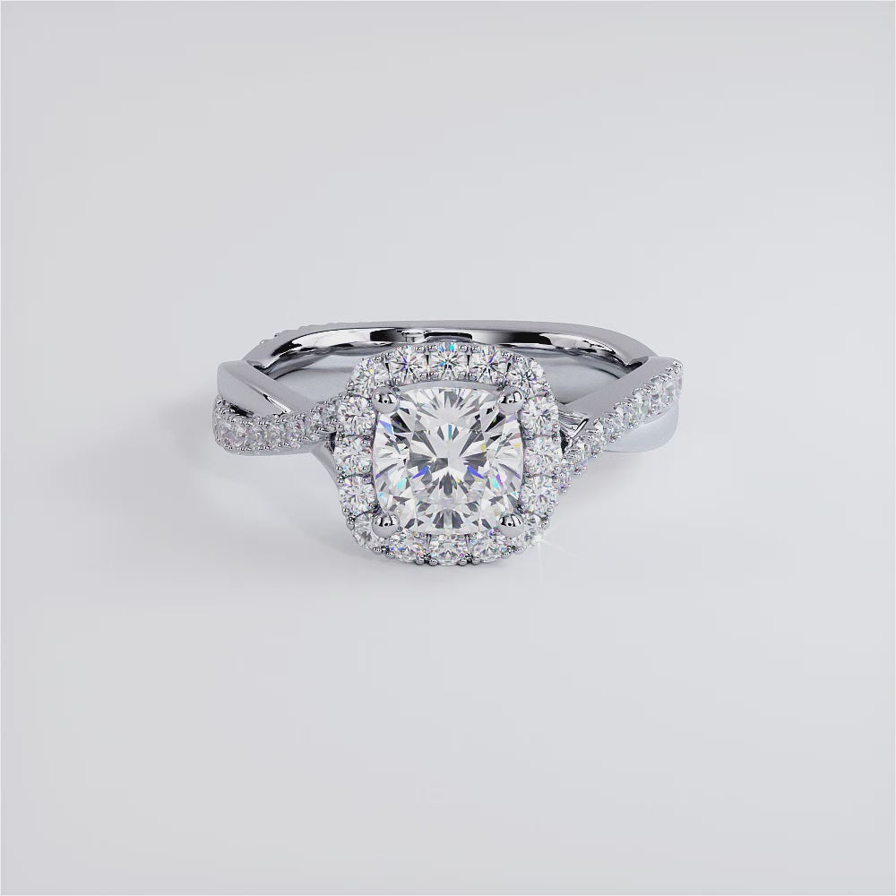 1 Carat Cushion Cut Micropavé Halo Infinity Twist