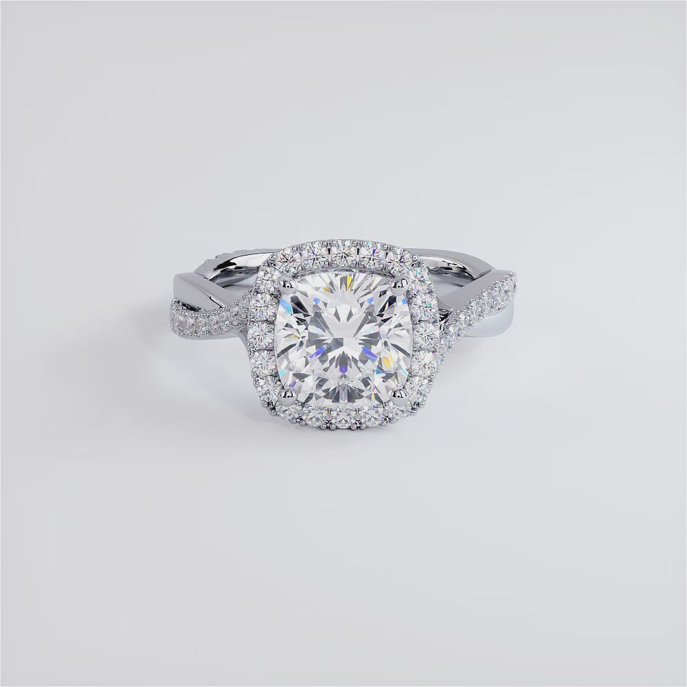 2 Carat Cushion Cut Micropavé Halo Infinity Twist