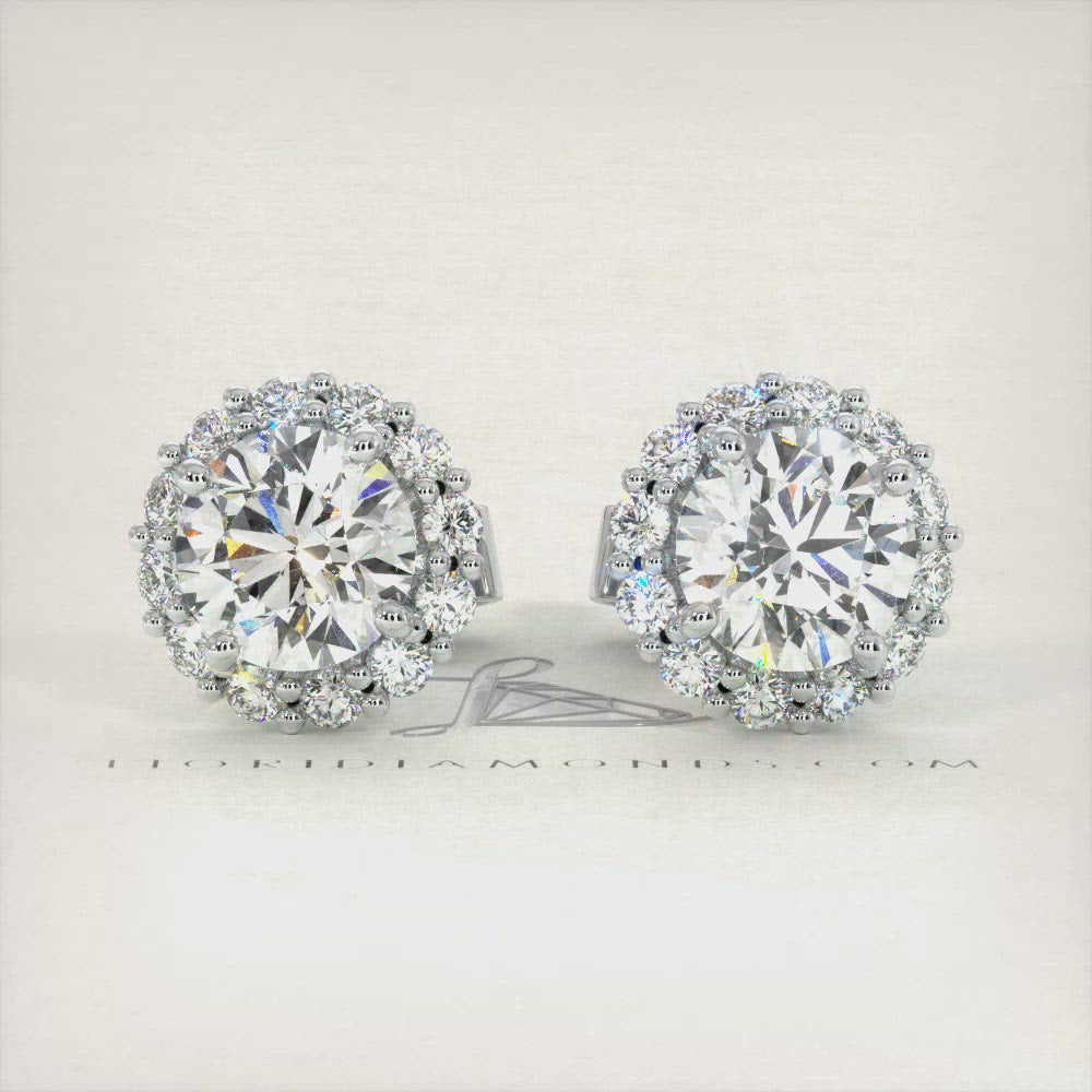 2.10 Carat F-SI Pave Halo Diamond Studs Earrings 18k White Gold