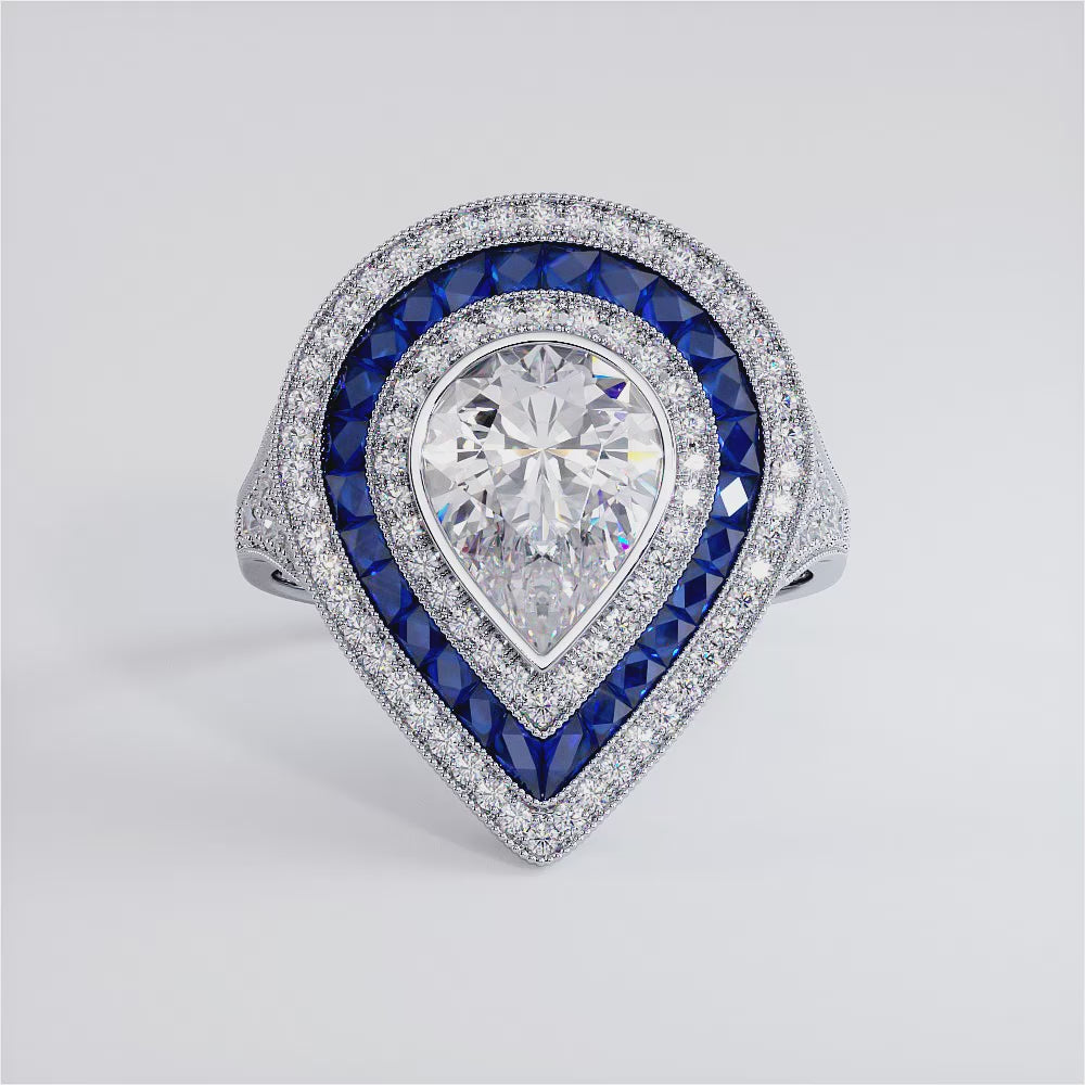 1.5 Carat Pear Shape Antique Art Deco Sapphire & Diamond