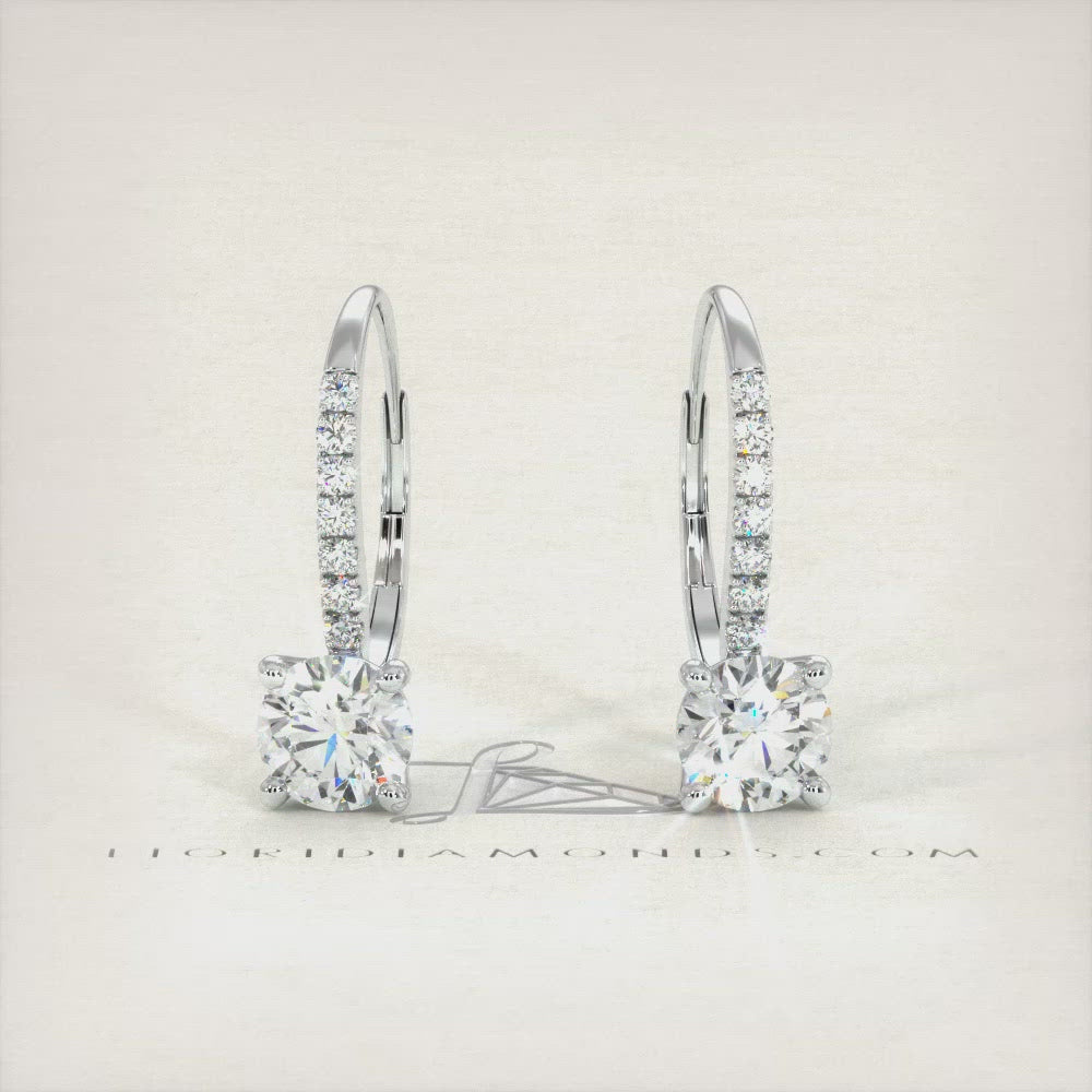 1.95 Carat Round Diamond Leverback Hanging Drop Earrings 18k White Gold