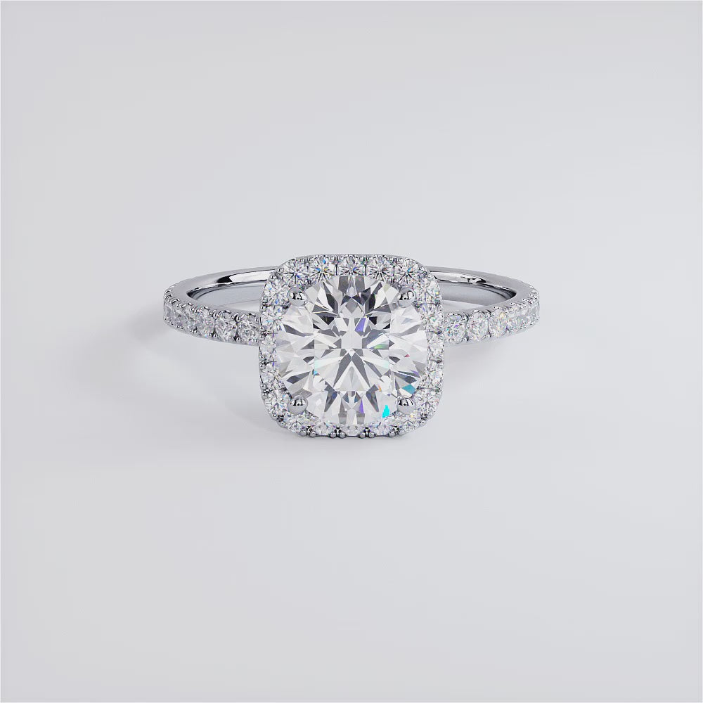 1.5 Carat Round Brilliant Petite Squarish Halo Micropavé