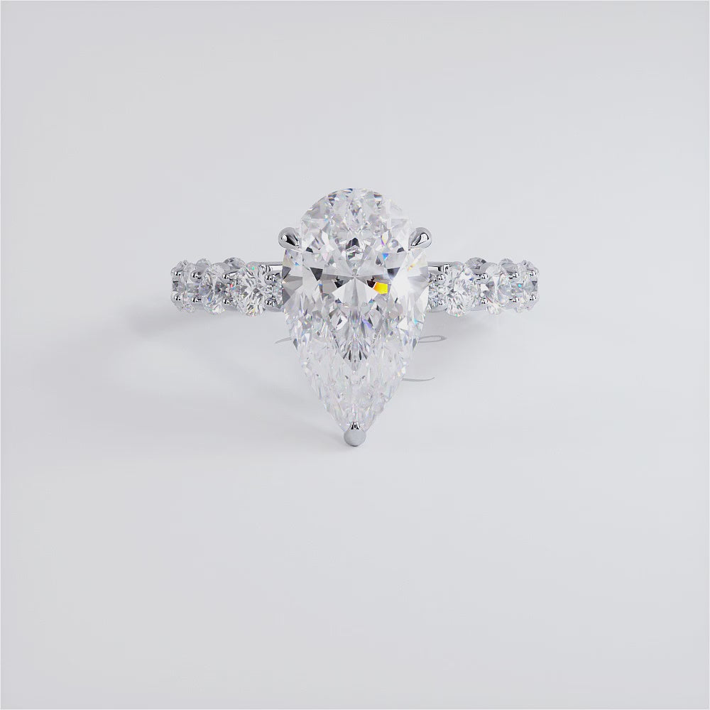 3.60ctw GIA Certified Pear Shape Lucida set Lab Grown Diamond Engagement Ring set in 14k White Gold