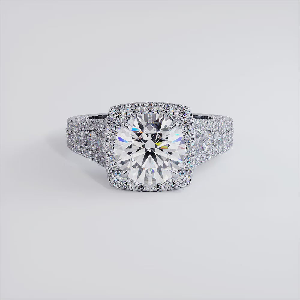 1.5 Carat Round Brilliant Vintage Style Micropavé Halo Graduated Shank