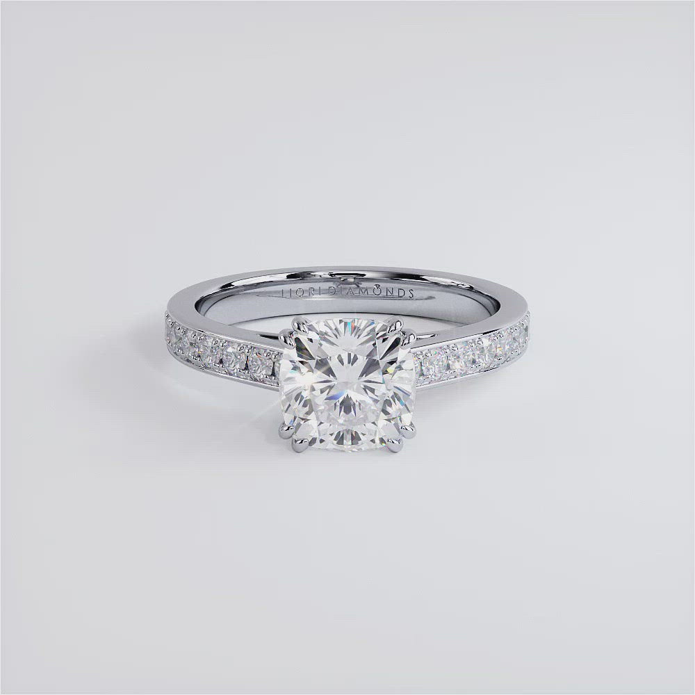 2.00ct Cushion Cut Petite Micropavé Cathedral Diamond Engagement Ring Setting (0.42ctw) in 18k White Gold