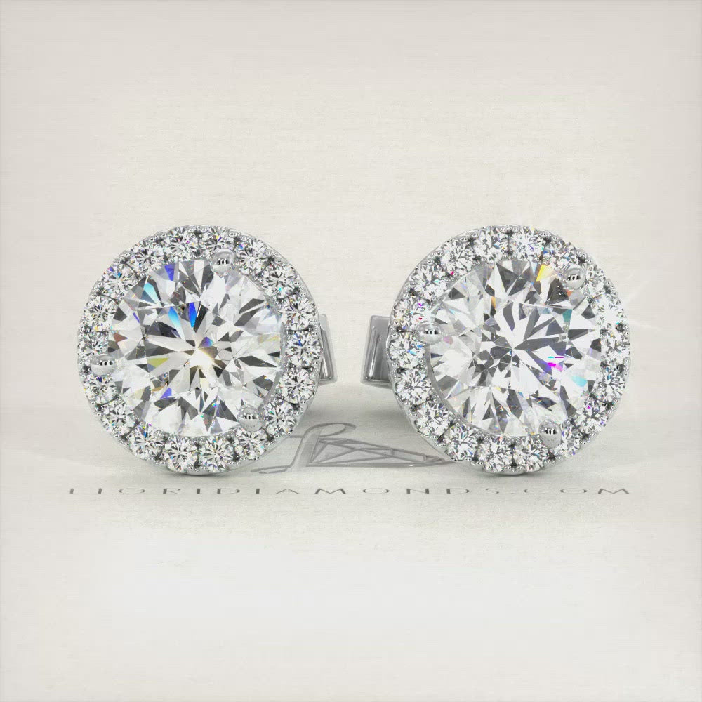 2.35 Carat H-SI Pave Halo Diamond Studs Earrings 18k White Gold