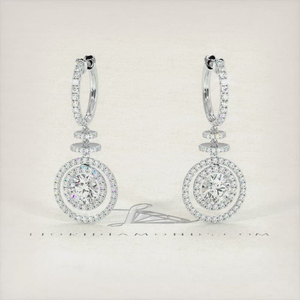 2.55 Carat Round Diamond Leverback Hanging Drop Earrings 18k White Gold