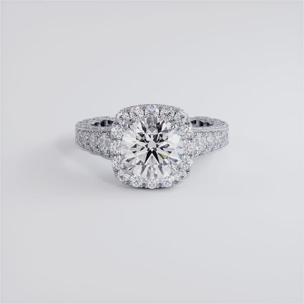 2 Carat Round Brilliant Filigree Vintage Style Halo