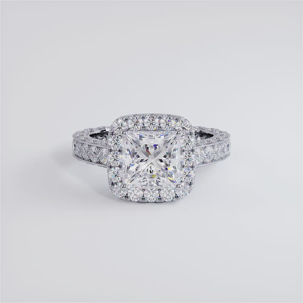 3 Carat Princess Cut Filigree Vintage Style Halo