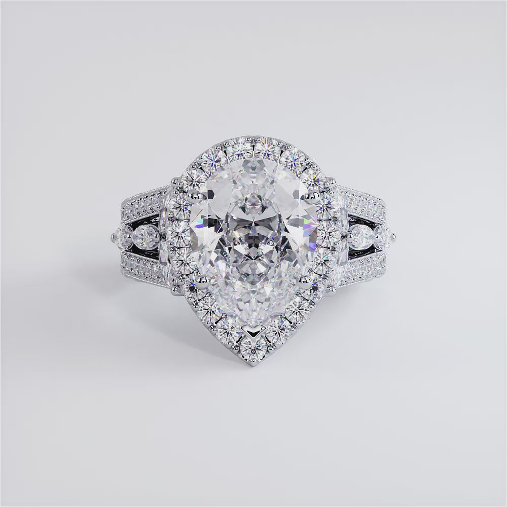 4 Carat Pear Shape Micropavé Halo Vintage Style Milgrain