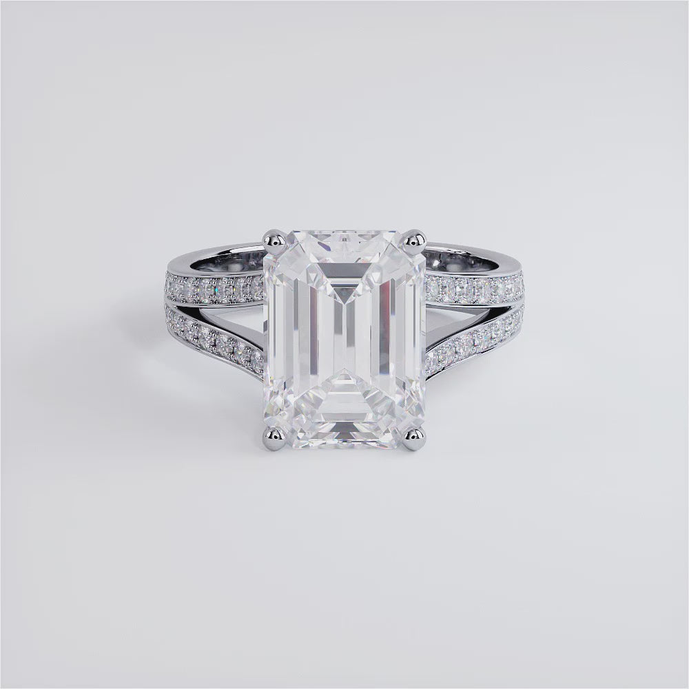 5 Carat Emerald Cut Micropavé Split Shank