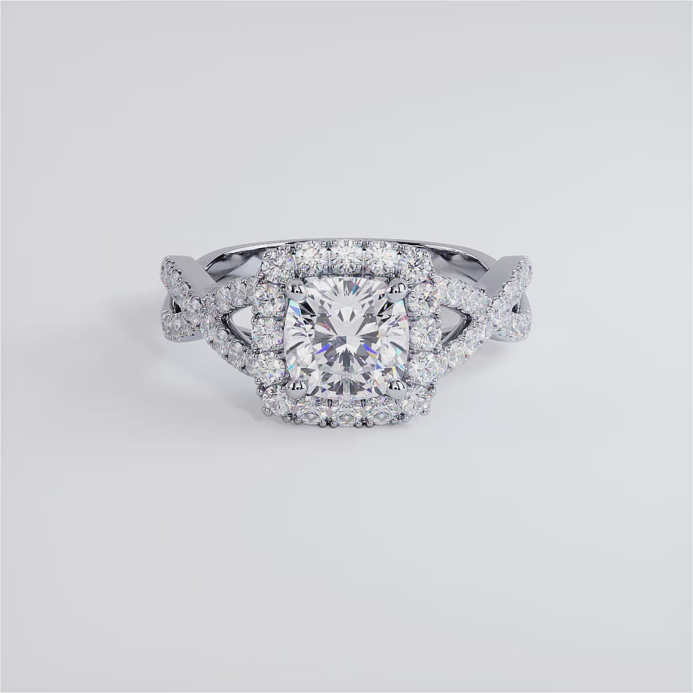 1 Carat Cushion Cut Square Halo Infinity Twist