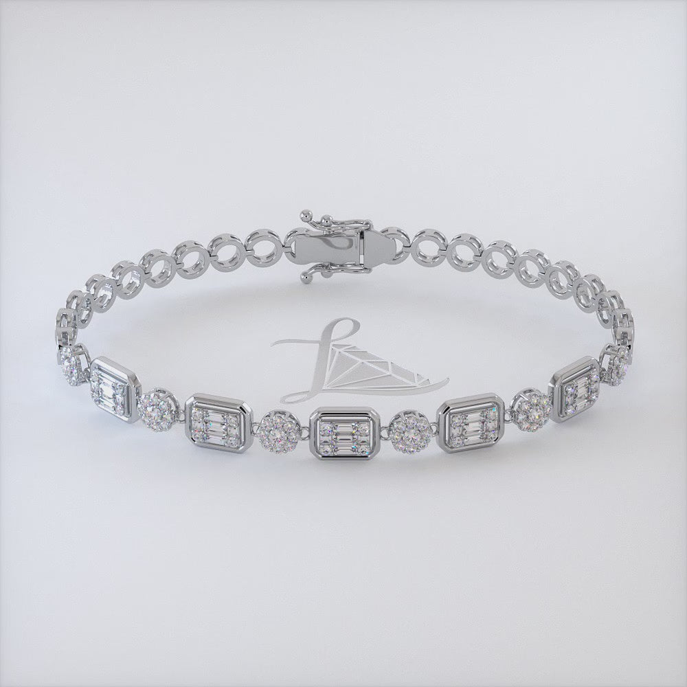 2.50 Carat Emerald Cut Cluster Diamond Bracelet set in 18k White Gold