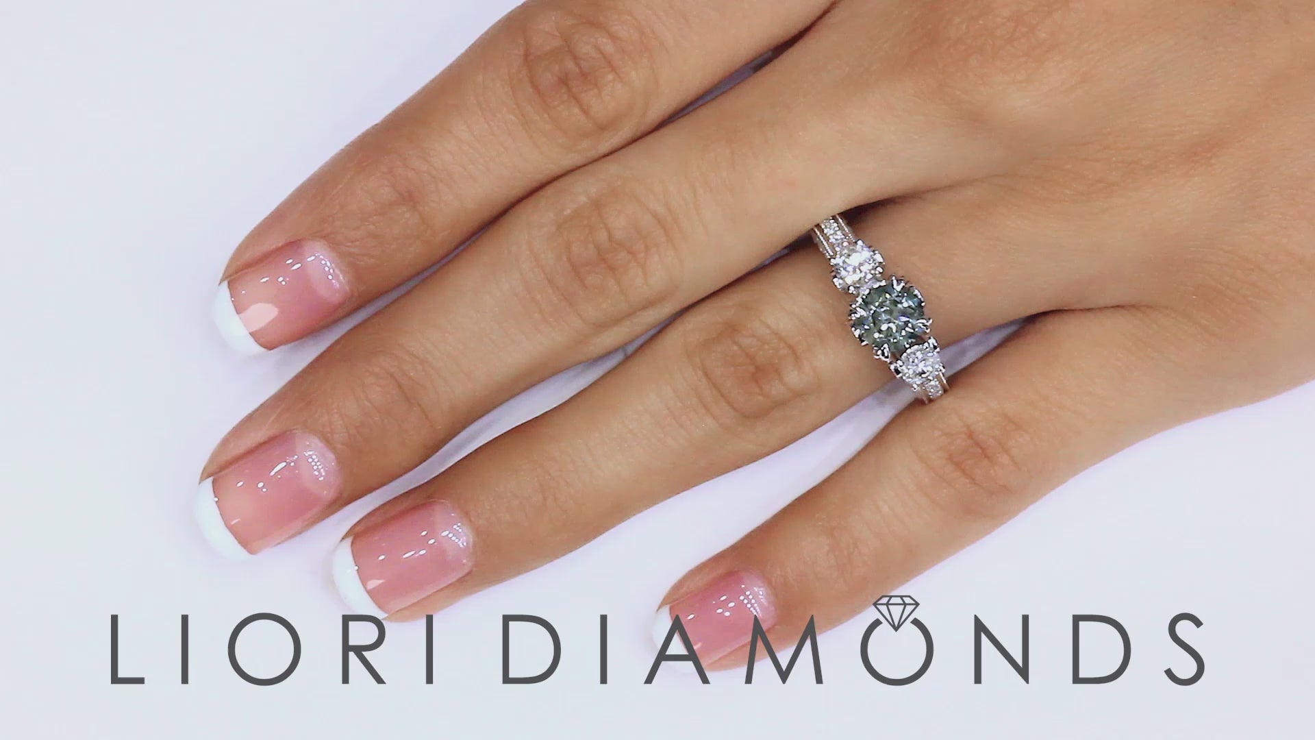 2.68 Carat Fancy Blue & White Round Cut Three Stone Diamond Engagement Ring 18k