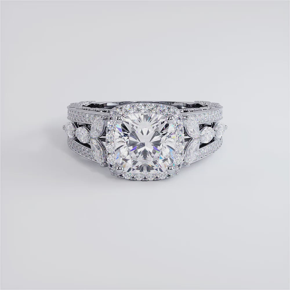 2 Carat Cushion Cut Micropavé Halo Vintage Style Milgrain