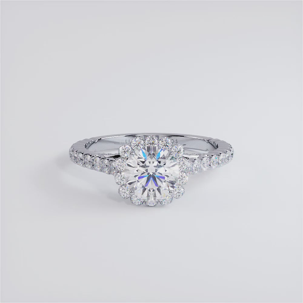 1 Carat Round Brilliant Beaded Prong Halo Milgrain Gallery