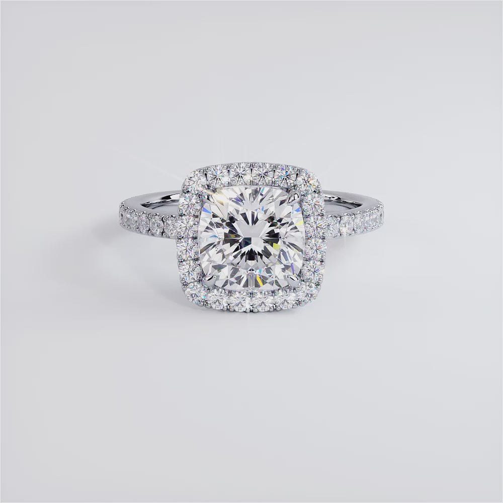 2 Carat Cushion Cut High Set Halo