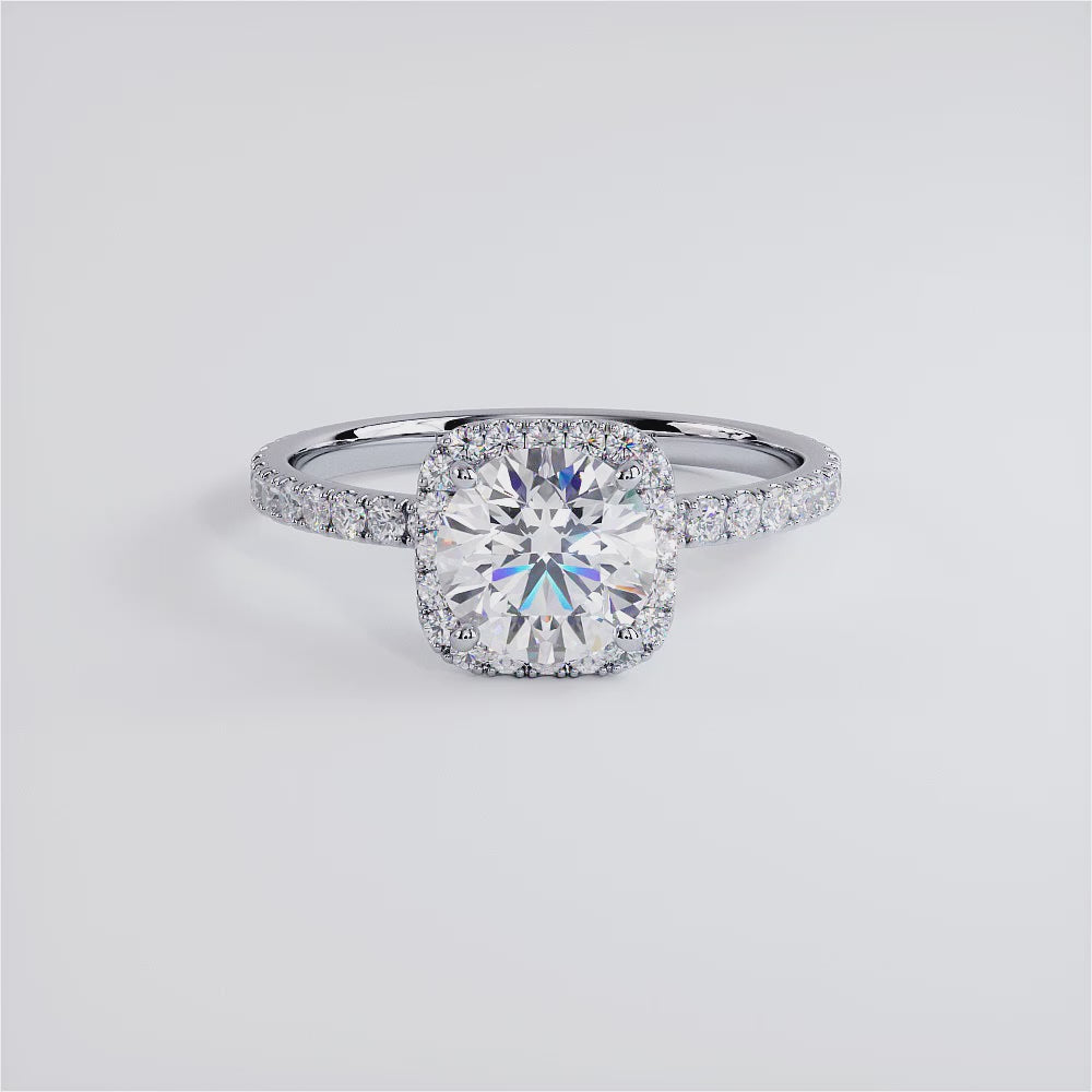 1 Carat Round Brilliant Petite Squarish Halo Micropavé