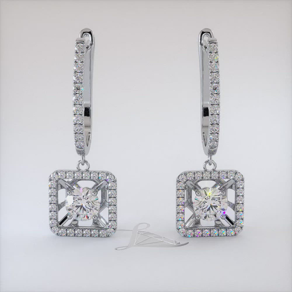 1.06 Carat Round Diamond Leverback Hanging Drop Earrings 18k White Gold