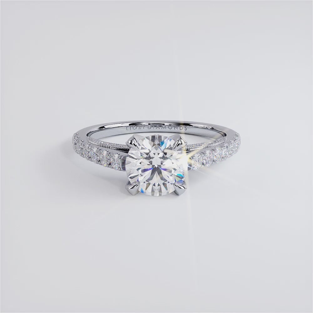 1 Carat Round Brilliant Micropavé Milgrain Prongs
