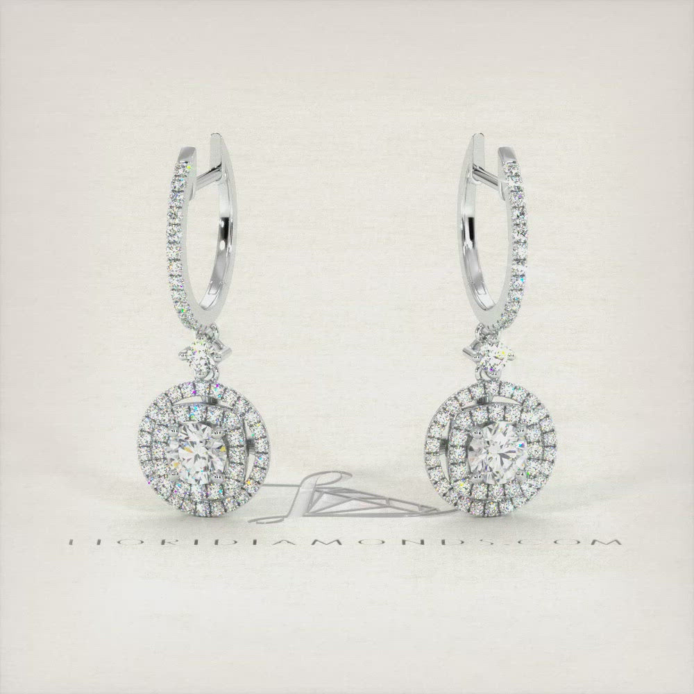 1.36 Carat Round Diamond Leverback Hanging Drop Earrings 18k White Gold