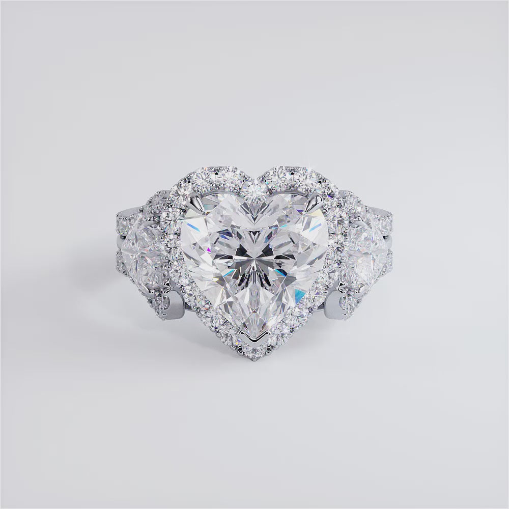 3 Carat Heart Shape Three stone Halo