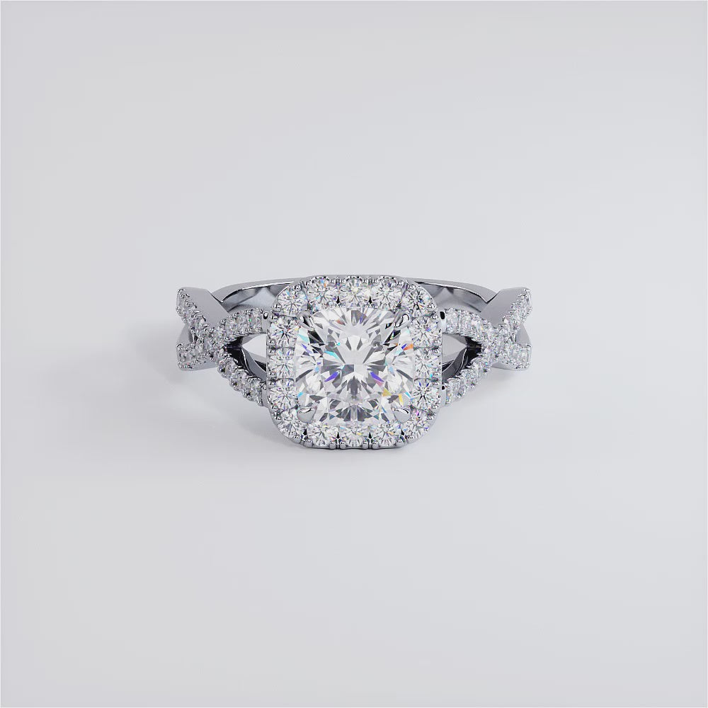 1.5 Carat Cushion Cut Square Halo Infinity Twist