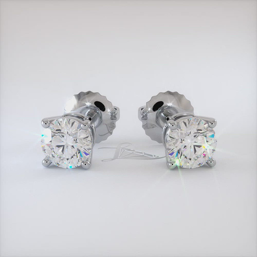 2.00ctw Round Brilliant Diamond Studs Earrings Basket Set in 14k White Gold