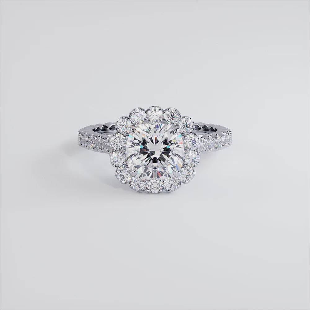 2 Carat Cushion Cut Beaded Prong Halo Gallery