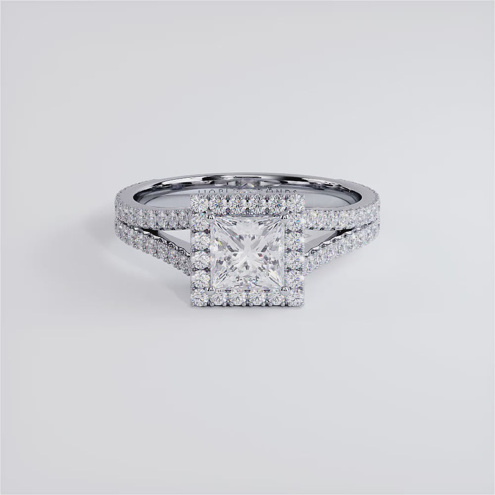 1 Carat Princess Cut Micropavé Split Shank Halo