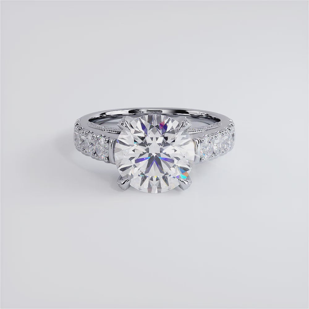 3 Carat Round Brilliant Micropavé Milgrain Prongs