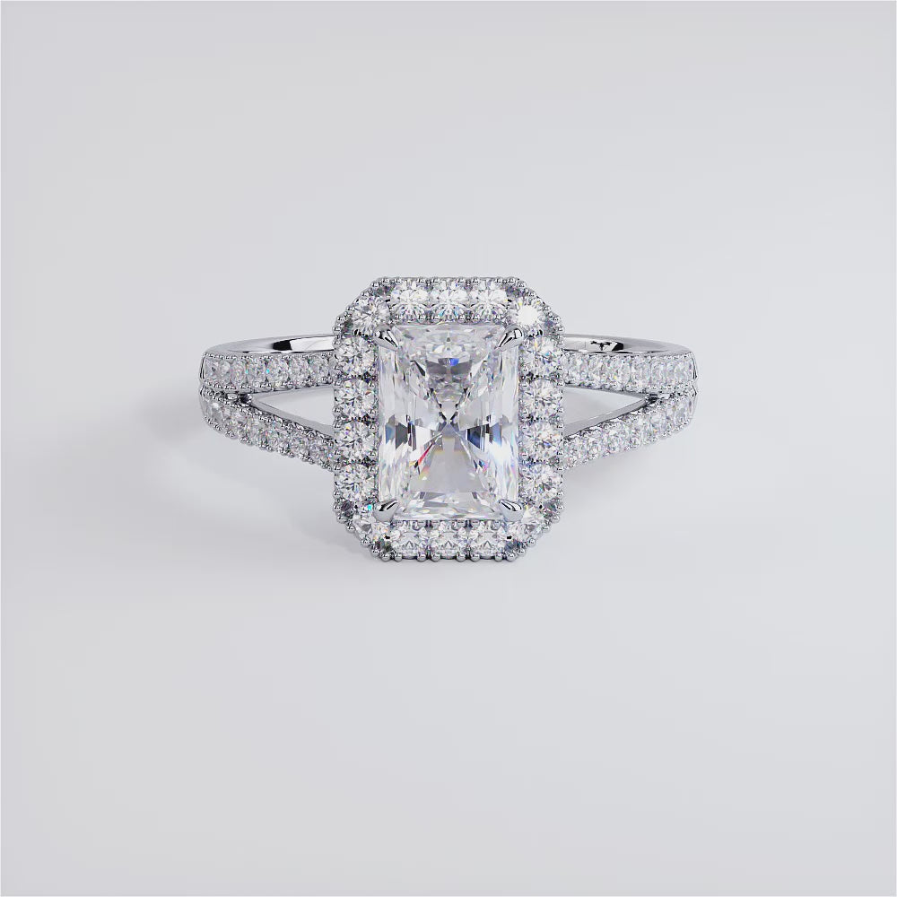 1 Carat Radiant Cut French Cut Halo Split Shank