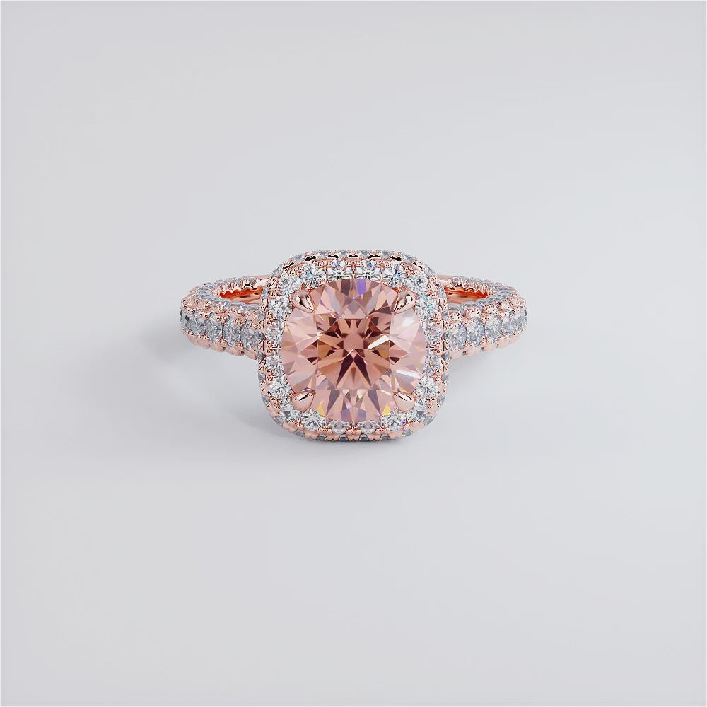 4.18ctw GIA Certified Fancy Intense Pink Lab Grown Diamond Engagement Ring 18k Rose Gold