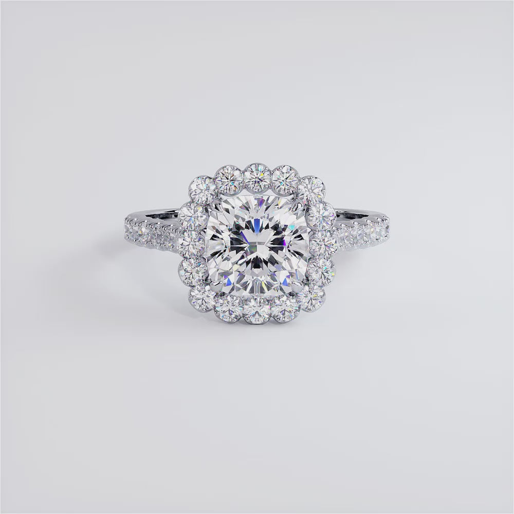 2 Carat Cushion Cut Beaded Prong Halo