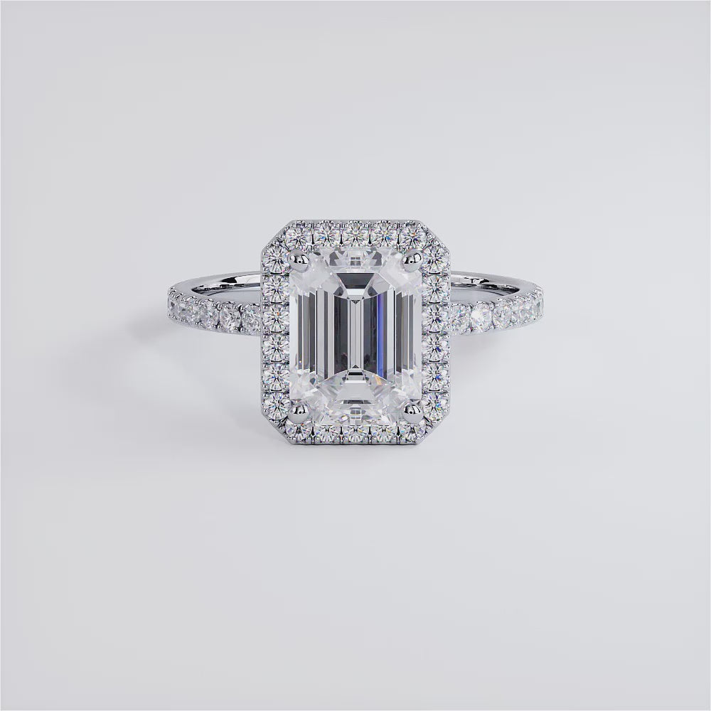 2 Carat Emerald Cut Petite Halo Micropavé