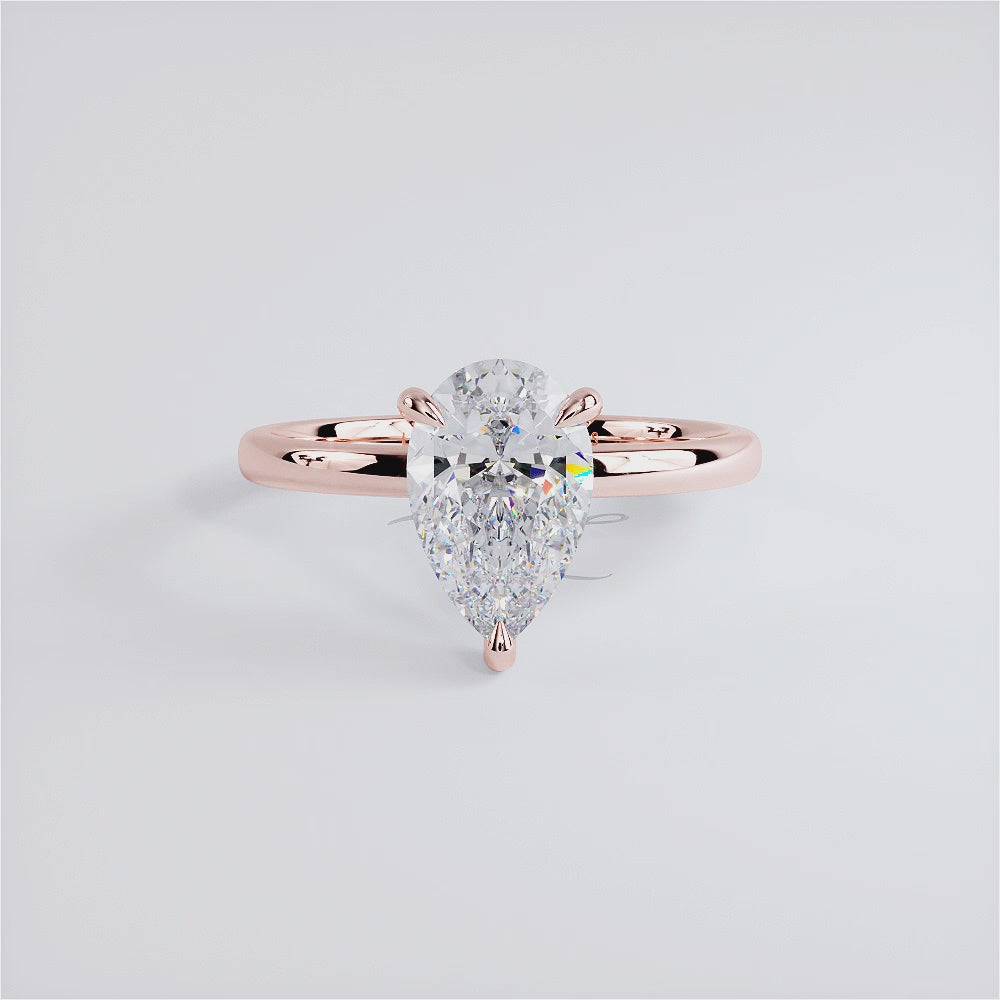 1.56ct GIA Certified Pear Shape Petite Wire Basket Solitaire Lab Grown Diamond Engagement Ring set in 14k Rose Gold