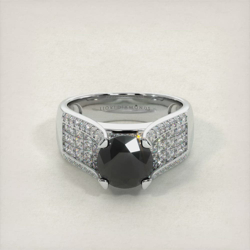 4.04ctw Certified Natural Black Diamond Engagement Ring 14k White Gold