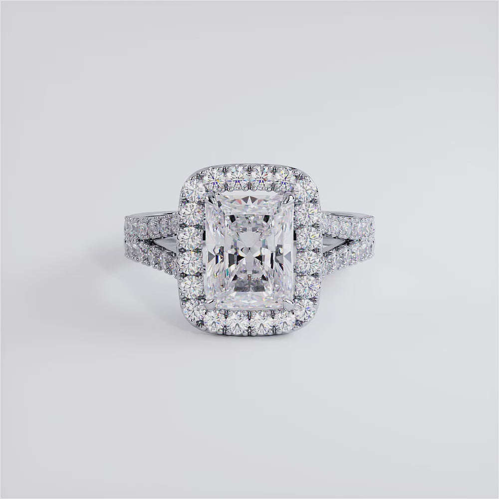 3 Carat Radiant Cut French Cut Halo Split Shank